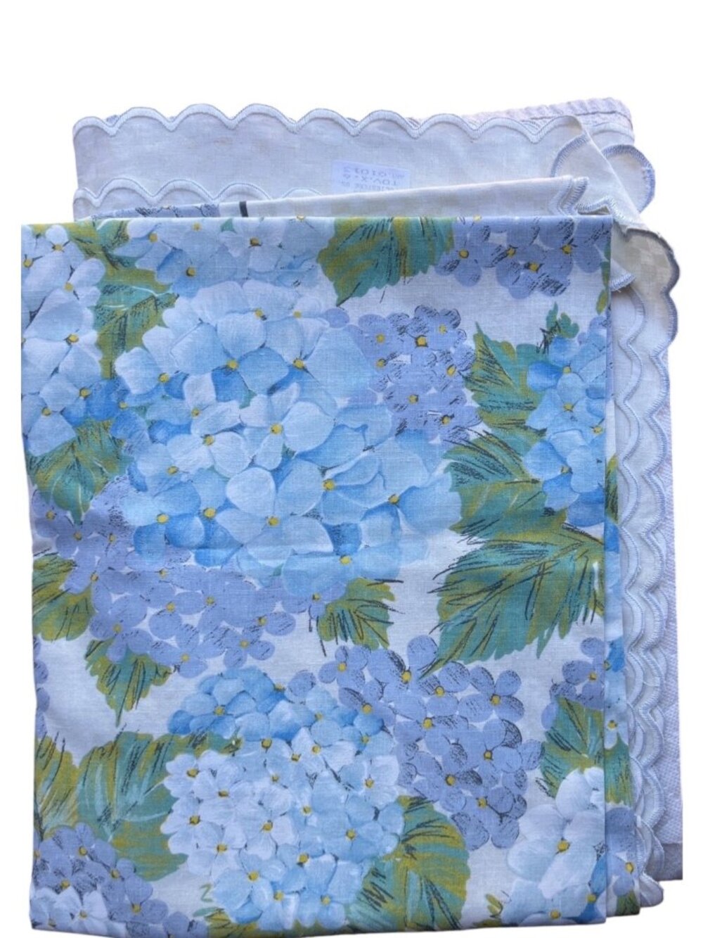 Norma Della Legge Tablecloth Blue floral White 8 Beige Border  Scalloped Edges